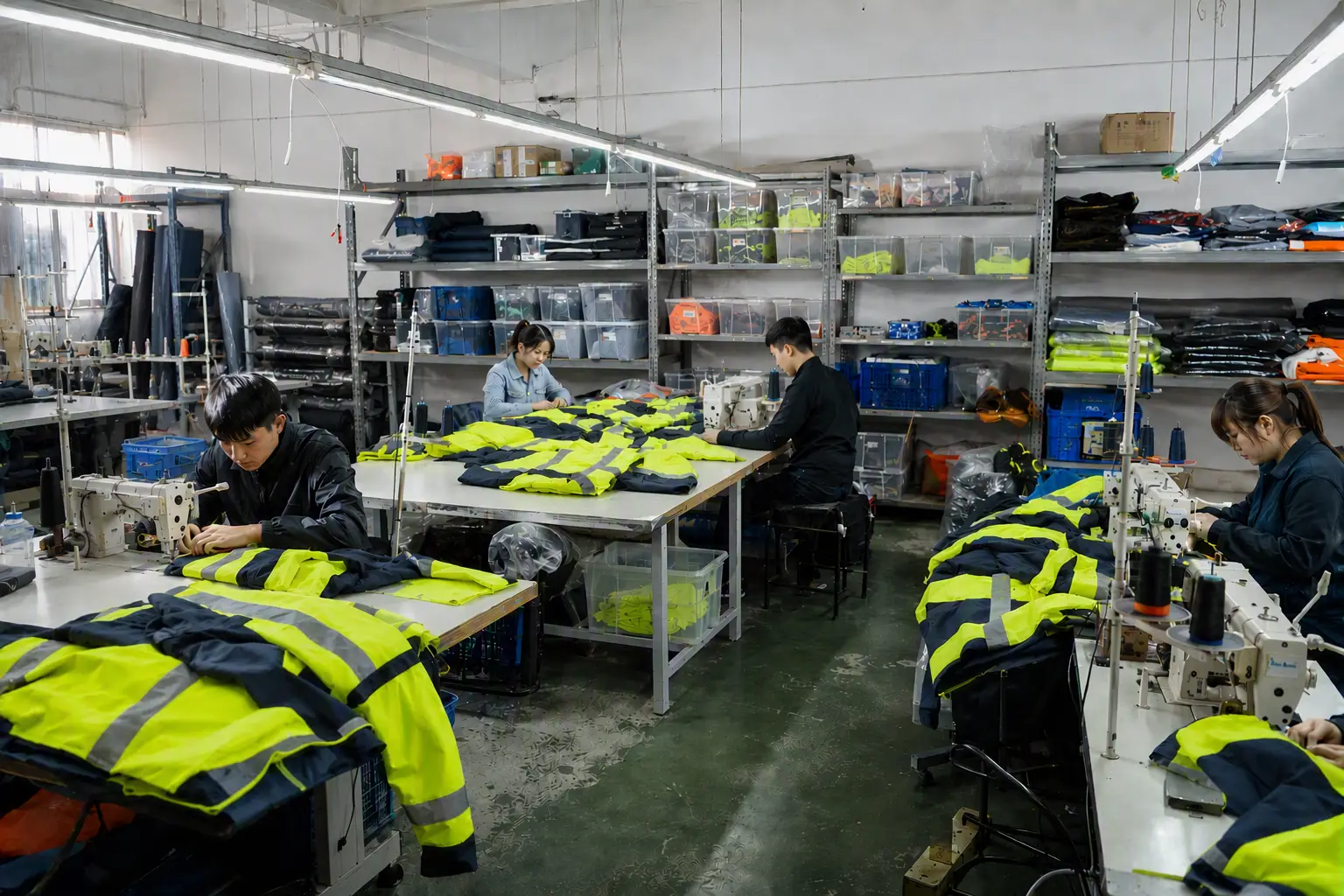 Chinese garment sample makers developing a technical jacket sample